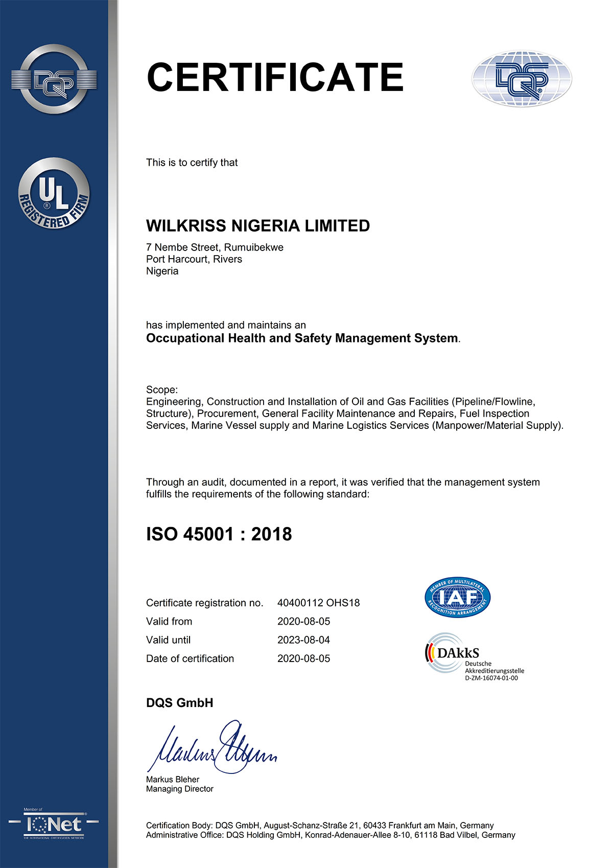 ISO 14001 certificate